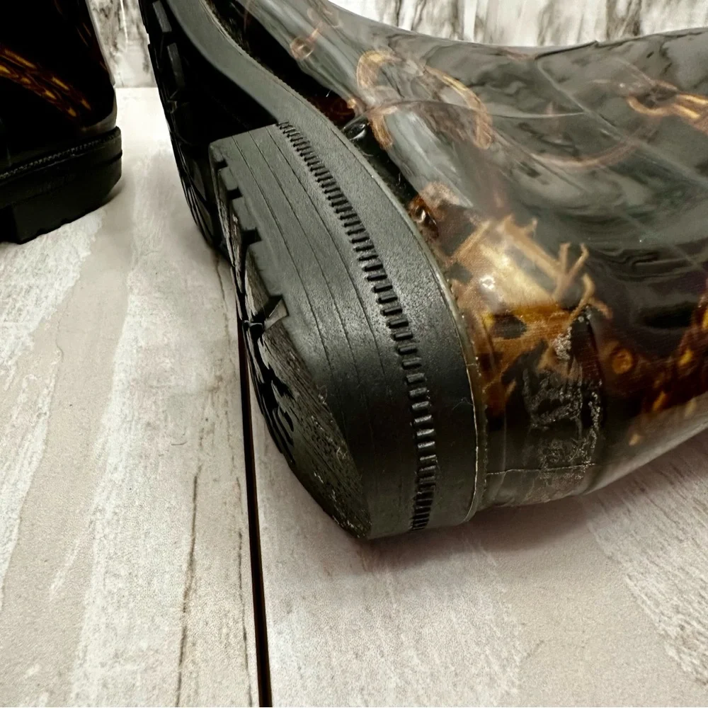 Ralph Lauren Black Gold Chain Horse Tack Pattern Rubber Rain Boots Farmcore